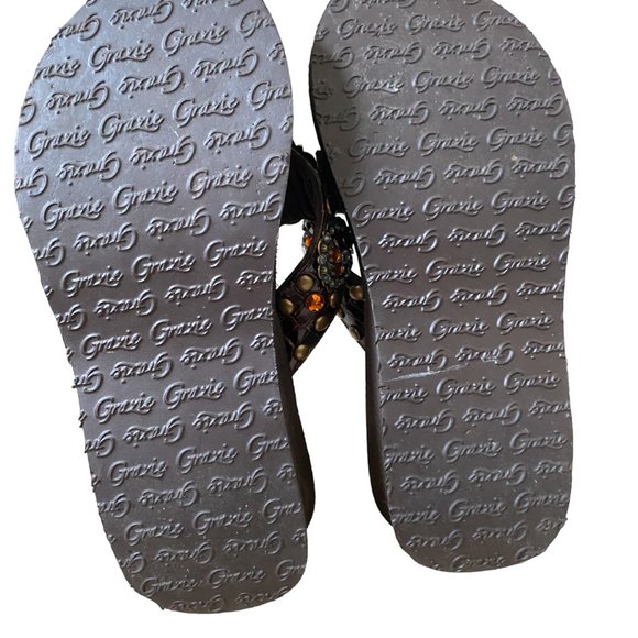 Grazie Shoes Grazie Brown Clear Amber Rhinestones Medallion Rivets